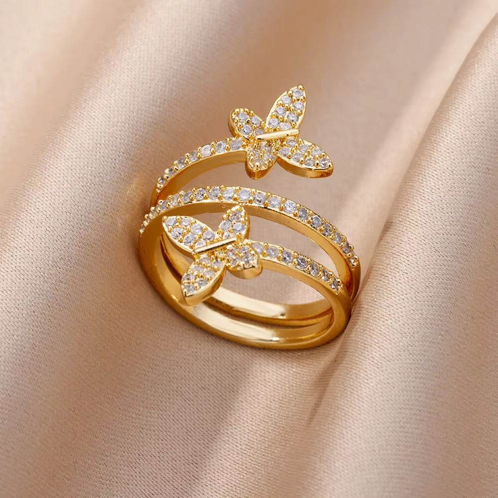 Buy Center Copper Inlaid Zircon Ring - Elegant Open Design for Women - Buy Center