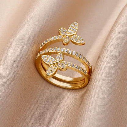 Buy Center Copper Inlaid Zircon Ring - Elegant Open Design for Women - Buy Center