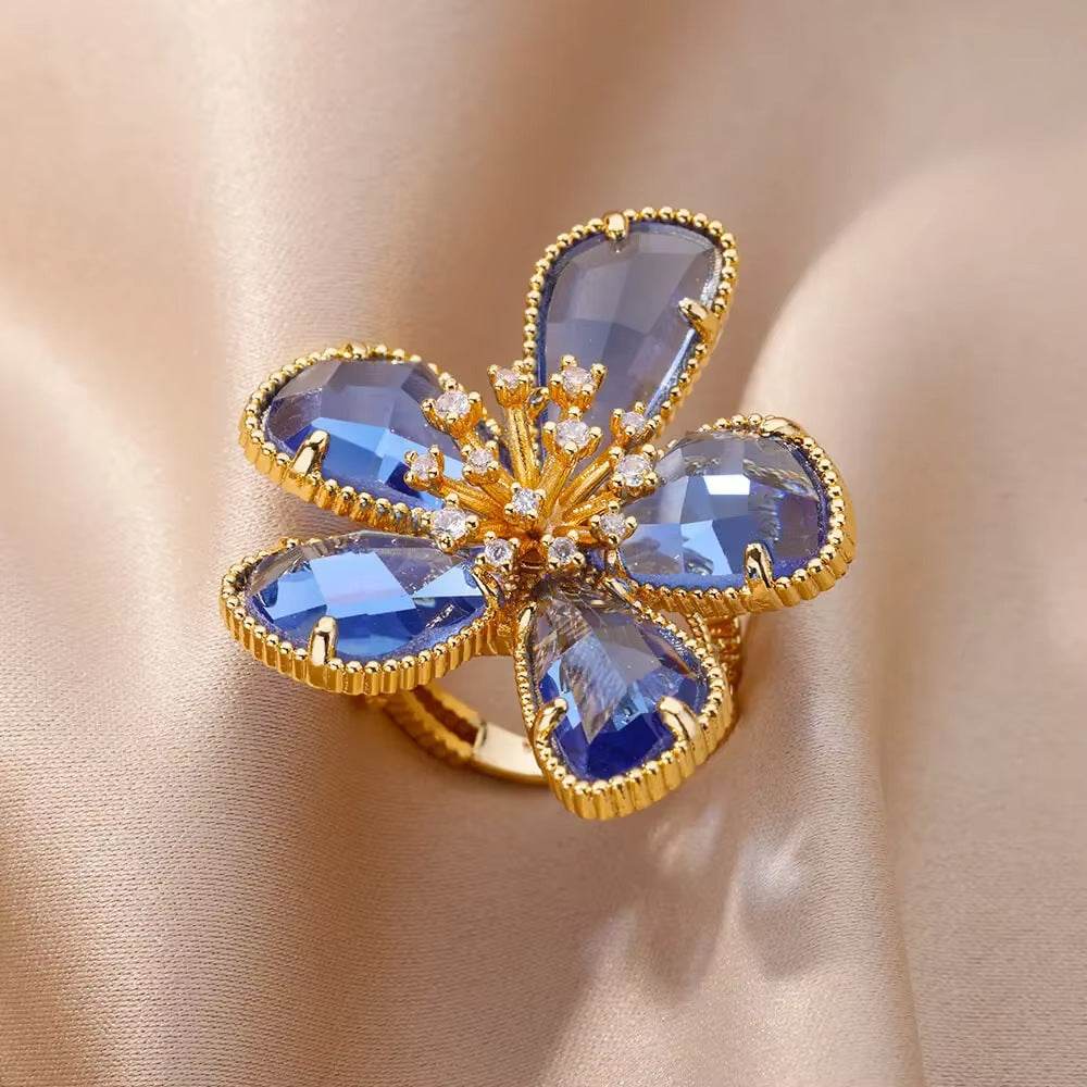 Buy Center Copper Inlaid Zircon Ring - Elegant Open Design for Women - Buy Center