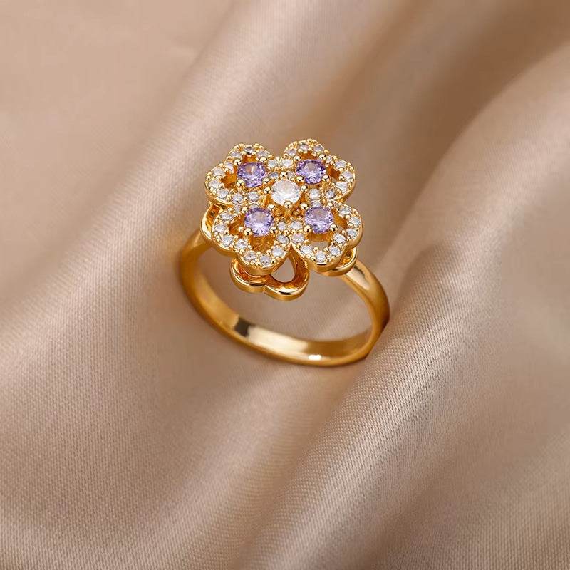 Buy Center Copper Inlaid Zircon Ring - Elegant Open Design for Women - Buy Center