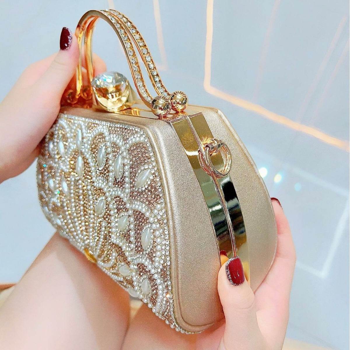 Buycenter Women's Rhinestone Handbag - Solid Color, Stylish Clutch Bag - Buy Center