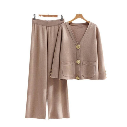Stylish Contrast Color Women's Sweater & Wide Leg Pants Set - Trendy 2025 - Buy Center