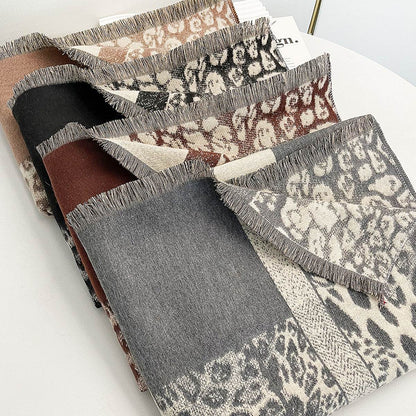 Color-Blocking Leopard Print Scarf - Thick, Warm & Stylish for Winter - Buy Center