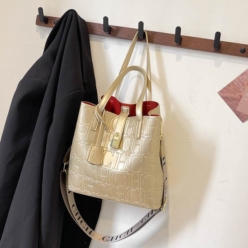Buycenter Retro One-Shoulder Bucket Bag - Solid Color, Fashionable Design - Buy Center