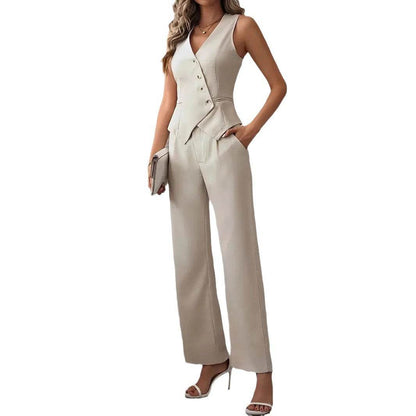 Women's Organic Cotton Casual Vest Suit & Pants - Stylish Eco-Friendly Set - Buy Center