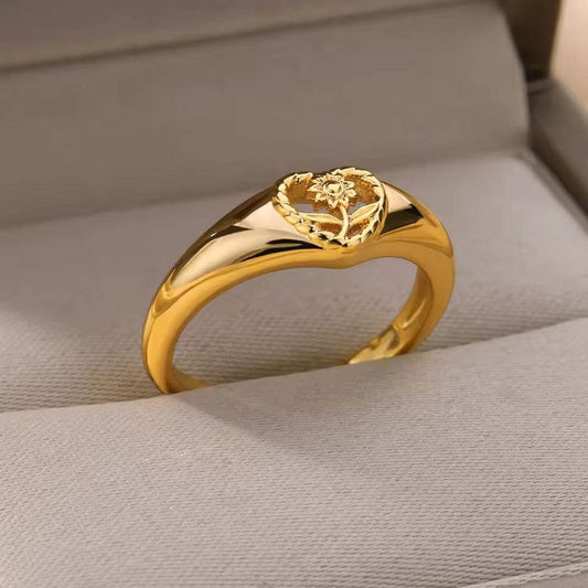 Buy Center Heart-Shaped Sunflower Ring - Hollow Out Design for Women - Buy Center