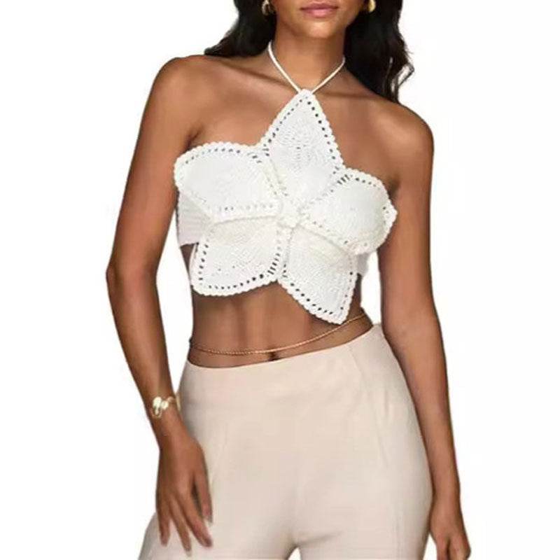 Halter Lace-Up Flower Top - Trendy and Stylish for Young Women 2025 - Buy Center