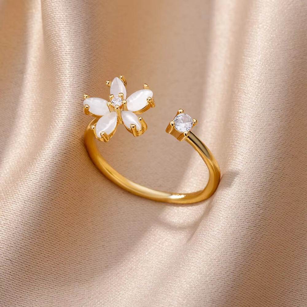 Buy Center Copper Inlaid Zircon Ring - Elegant Open Design for Women - Buy Center