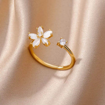 Buy Center Copper Inlaid Zircon Ring - Elegant Open Design for Women - Buy Center