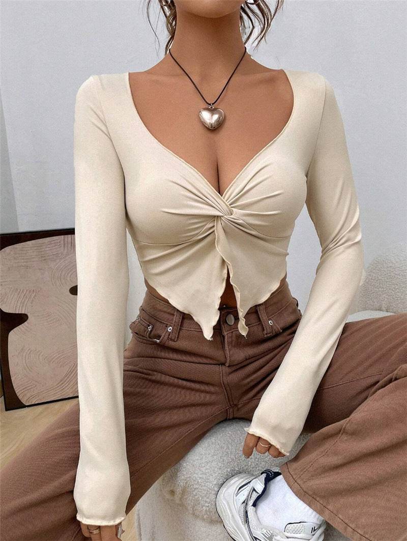 Slim-Fit Front Twist Long Sleeve T-Shirt for Women - Stylish 2025 Essential - Buy Center