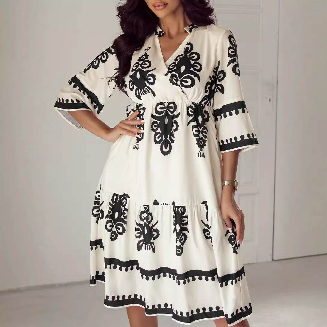 Buycenter Women's Lace-up Dress - Elegant Printed A-Line Skirt - Buy Center