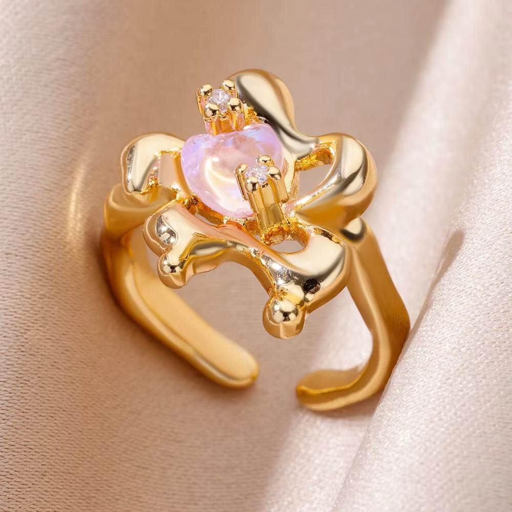 Buy Center Copper Inlaid Zircon Ring - Elegant Open Design for Women - Buy Center