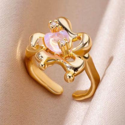 Buy Center Copper Inlaid Zircon Ring - Elegant Open Design for Women - Buy Center