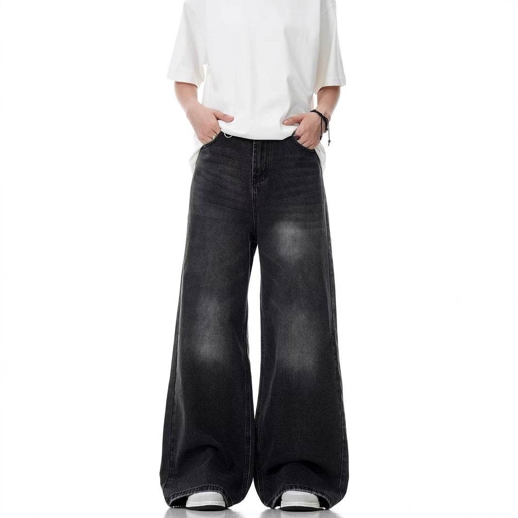 Washed Distressed Black Jeans for Men - Straight Loose Fit, Modern Style - Buy Center