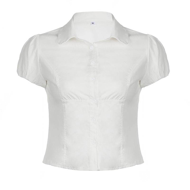 Buycenter Women's Puff Sleeve Polo Shirt - Solid Color Casual Top - Buy Center