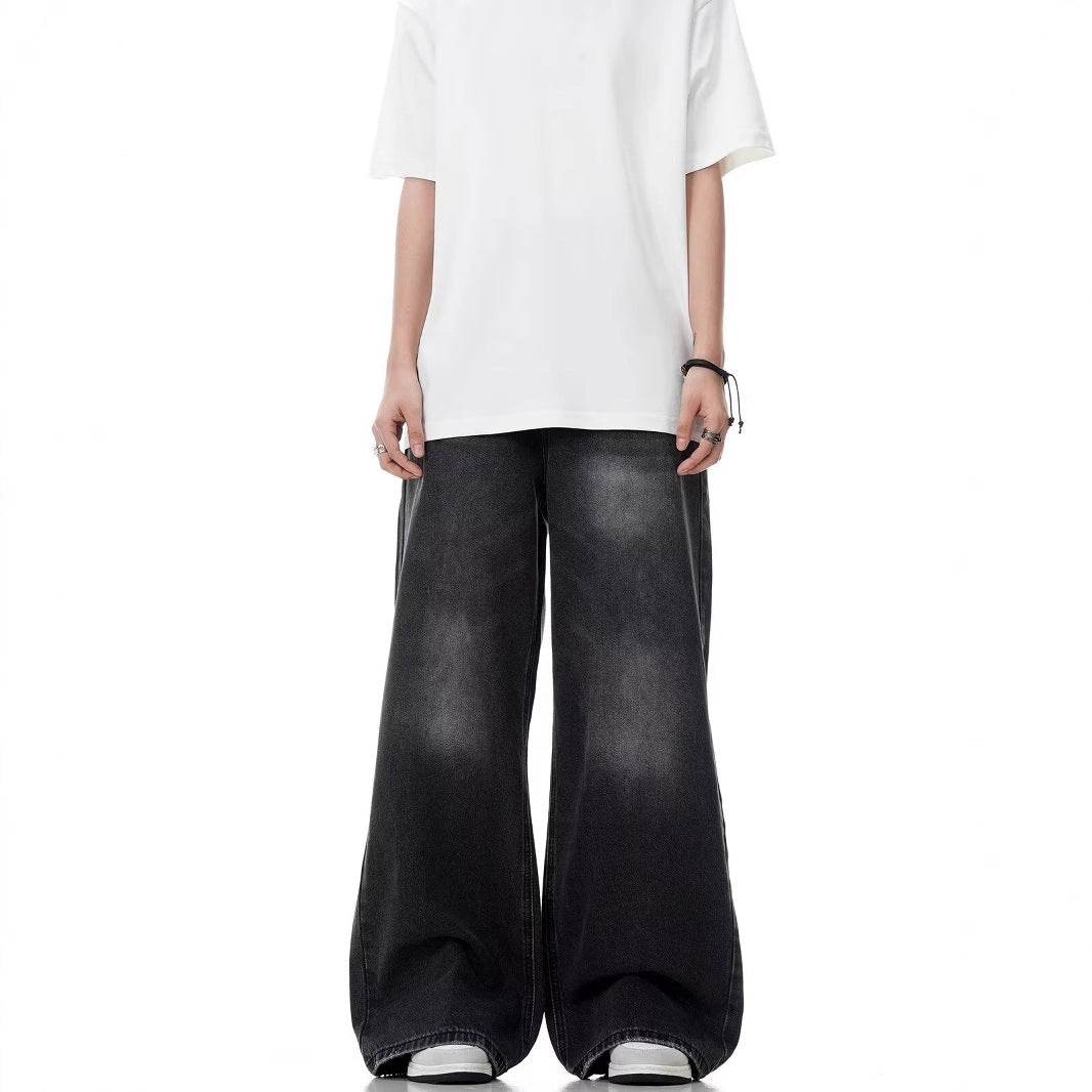 Washed Distressed Black Jeans for Men - Straight Loose Fit, Modern Style - Buy Center