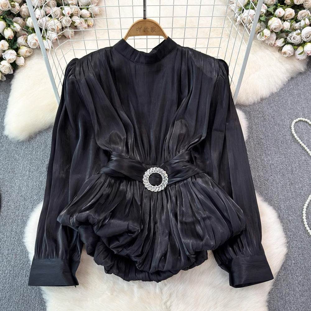 French Style Light Luxury Top for Women - Elegant Lantern Sleeves - Buy Center