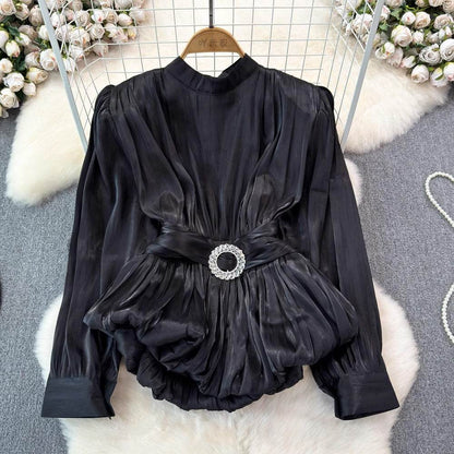 French Style Light Luxury Top for Women - Elegant Lantern Sleeves - Buy Center