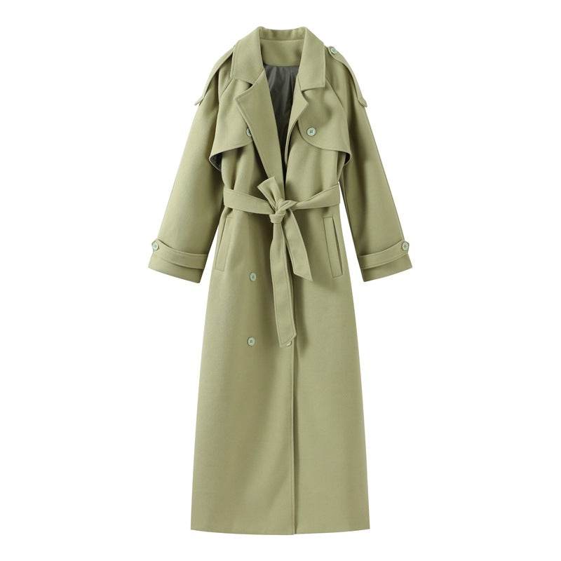 Stylish Women's Lapel Lace-Up Long Coat - Warm Woolen Trench 2025 - Buy Center