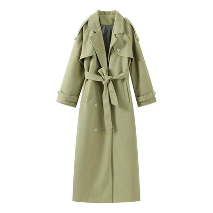 Stylish Women's Lapel Lace-Up Long Coat - Warm Woolen Trench 2025 - Buy Center