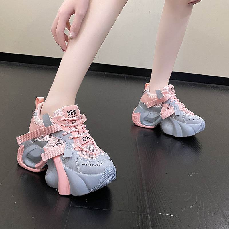Thick Bottom Lace-Up Sneakers - Stylish Casual Flats for Everyday Comfort - Buy Center