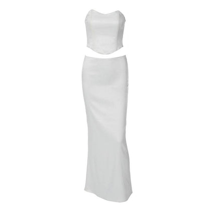 Buycenter Solid Color Lace-Up Bandeau Dress Suit - Sleek Mid-Length Style - Buy Center