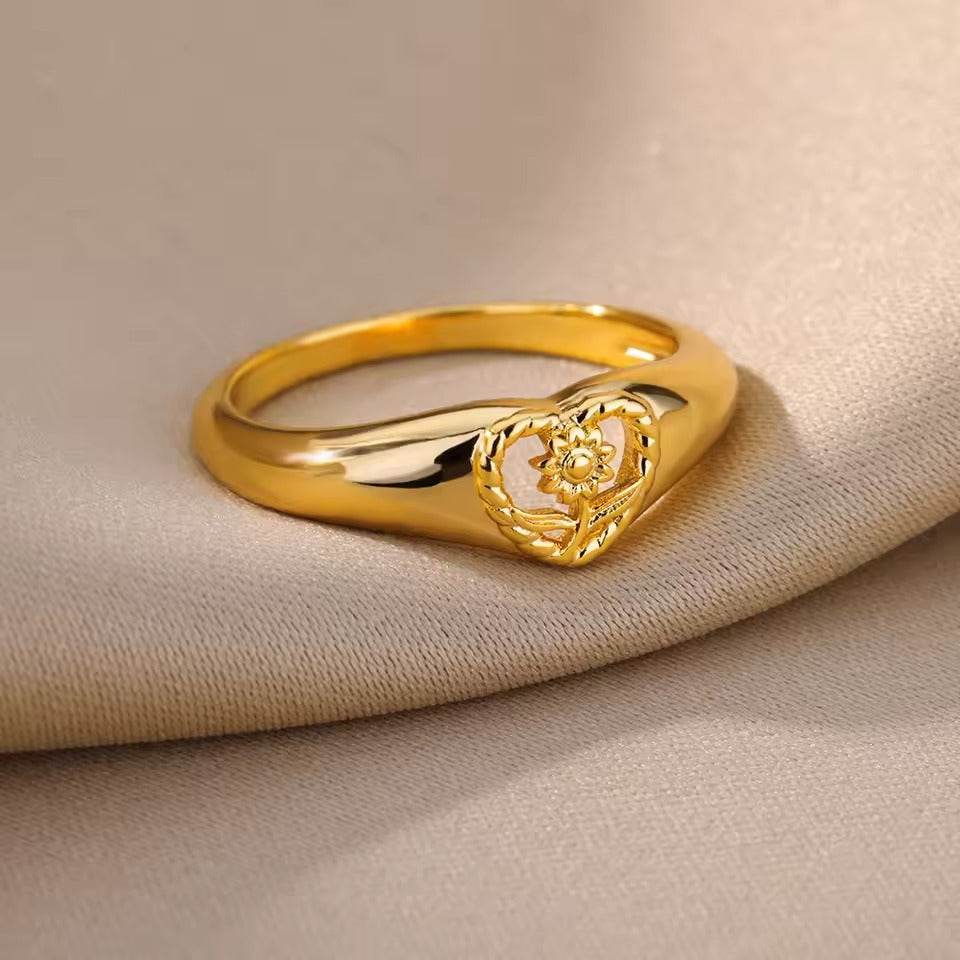 Buy Center Heart-Shaped Sunflower Ring - Hollow Out Design for Women - Buy Center