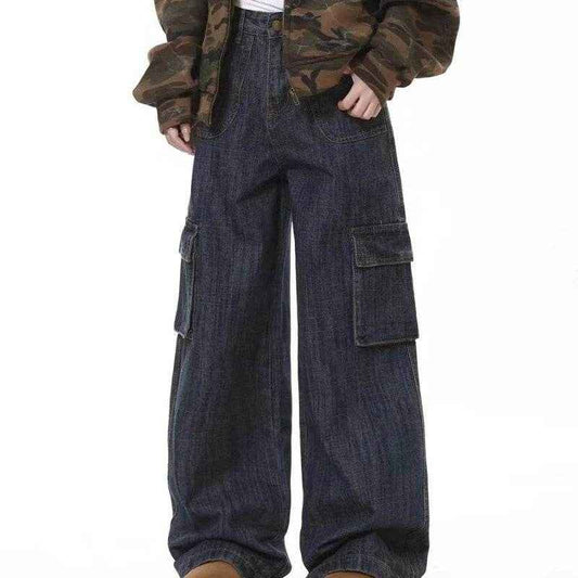 American Retro Loose Wide Leg Jeans - Comfortable Mid Waist Fit for All