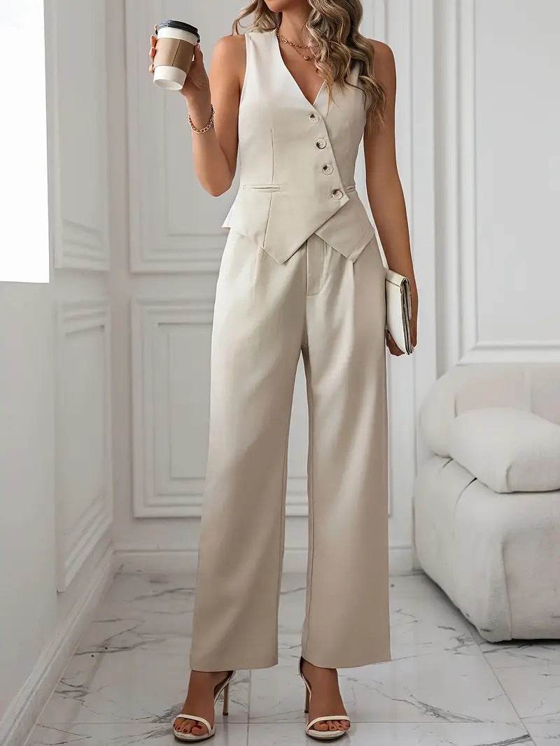 Women's Organic Cotton Casual Vest Suit & Pants - Stylish Eco-Friendly Set - Buy Center