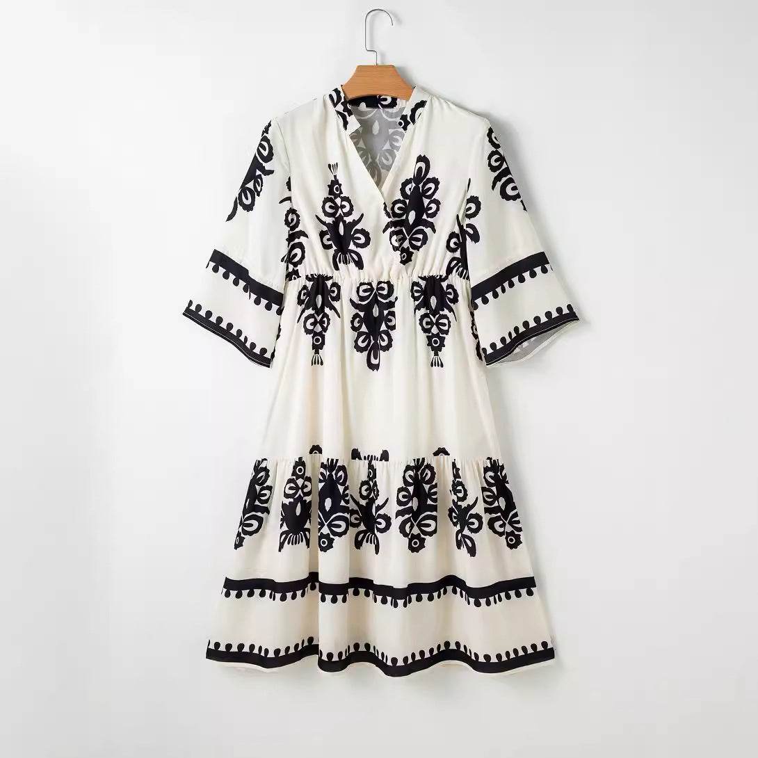 Buycenter Women's Lace-up Dress - Elegant Printed A-Line Skirt - Buy Center