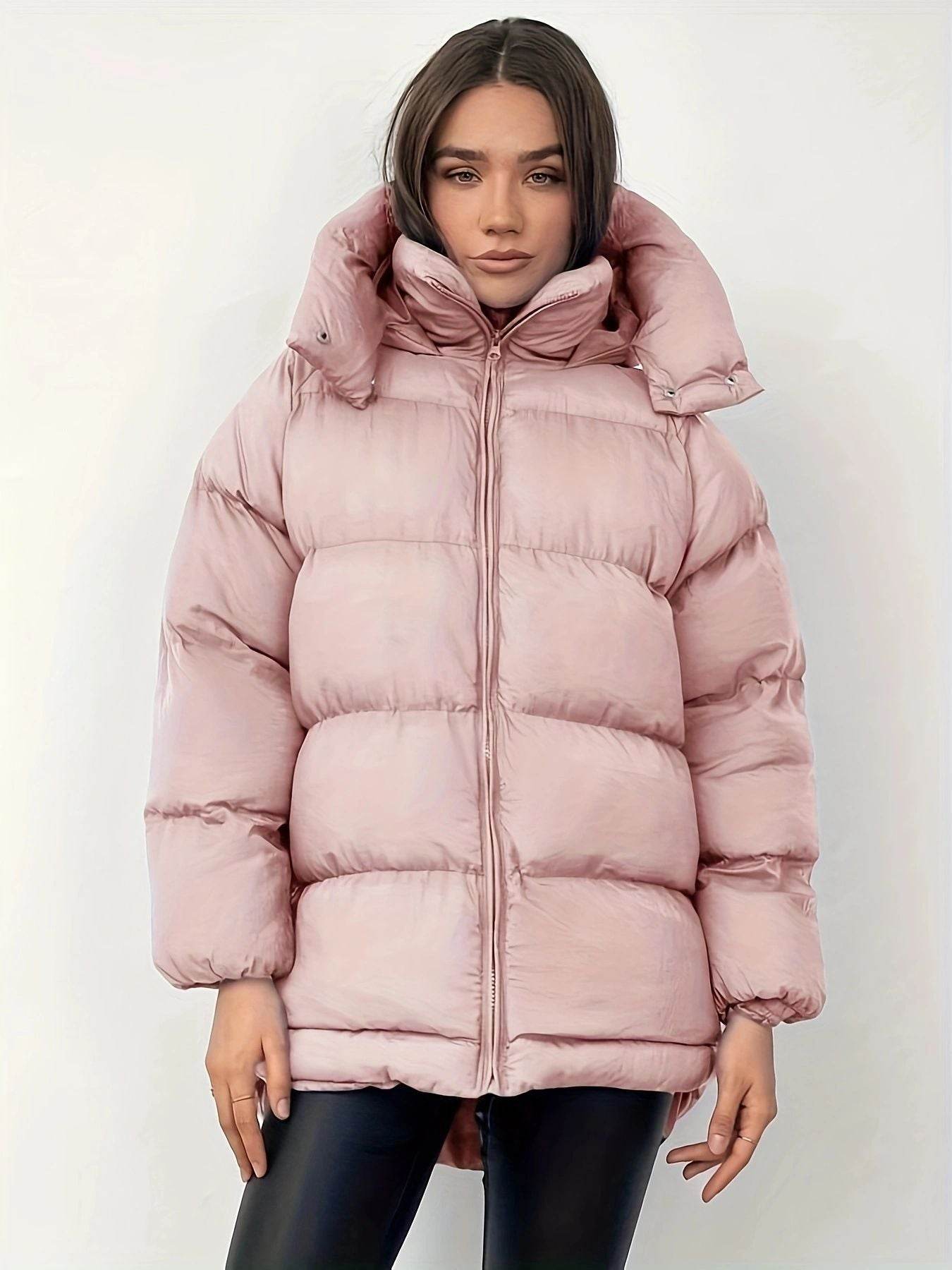 Women's Cotton-Padded Jacket - Warm Mid-Length Coat in Black & Blue - Buy Center