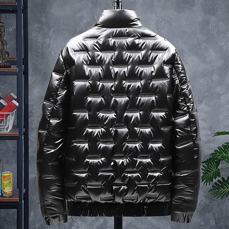 Men's Glossy Stand-Up Collar Jacket - Stylish Casual Winter Layering - Buy Center