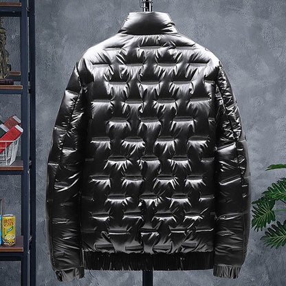 Men's Glossy Stand-Up Collar Jacket - Stylish Casual Winter Layering - Buy Center