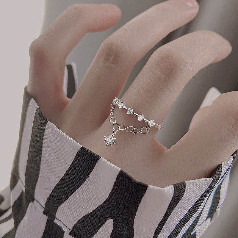 925 Silver Meteor Double Layer Chain Ring - Elegant Celestial Jewelry - Buy Center