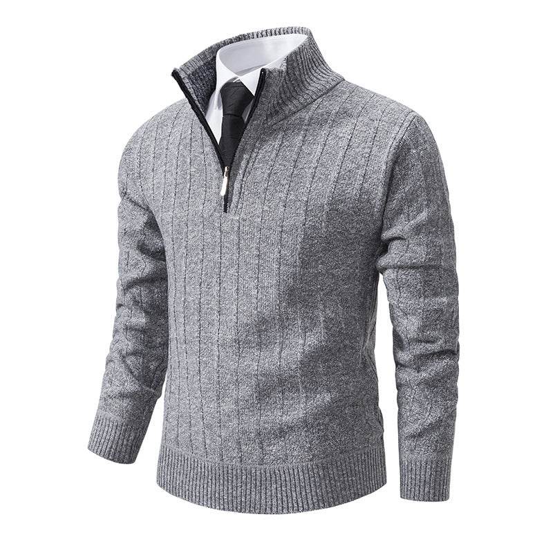 Men's Half-Zipped Stand Collar Fleece Sweater - Stylish & Warm Essentials - Buy Center