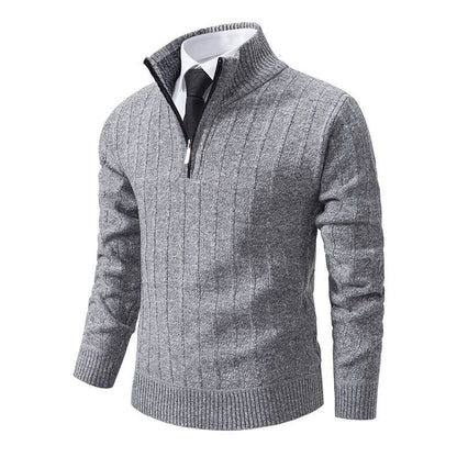 Men's Half-Zipped Stand Collar Fleece Sweater - Stylish & Warm Essentials - Buy Center