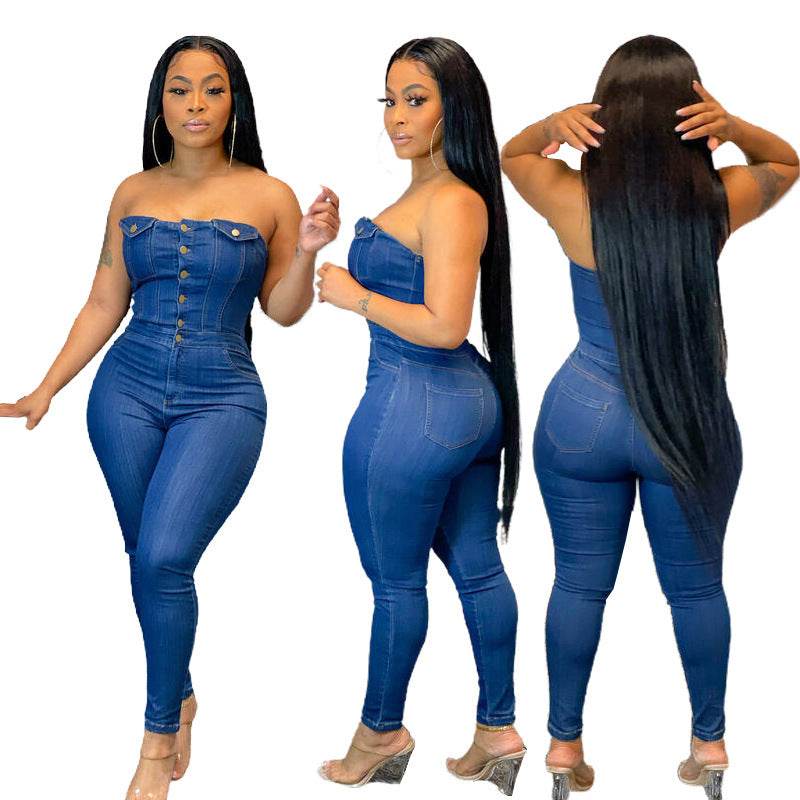 Buycenter Off-Shoulder Denim Jumpsuit - Slim Fit, Stylish & Comfortable - Buy Center