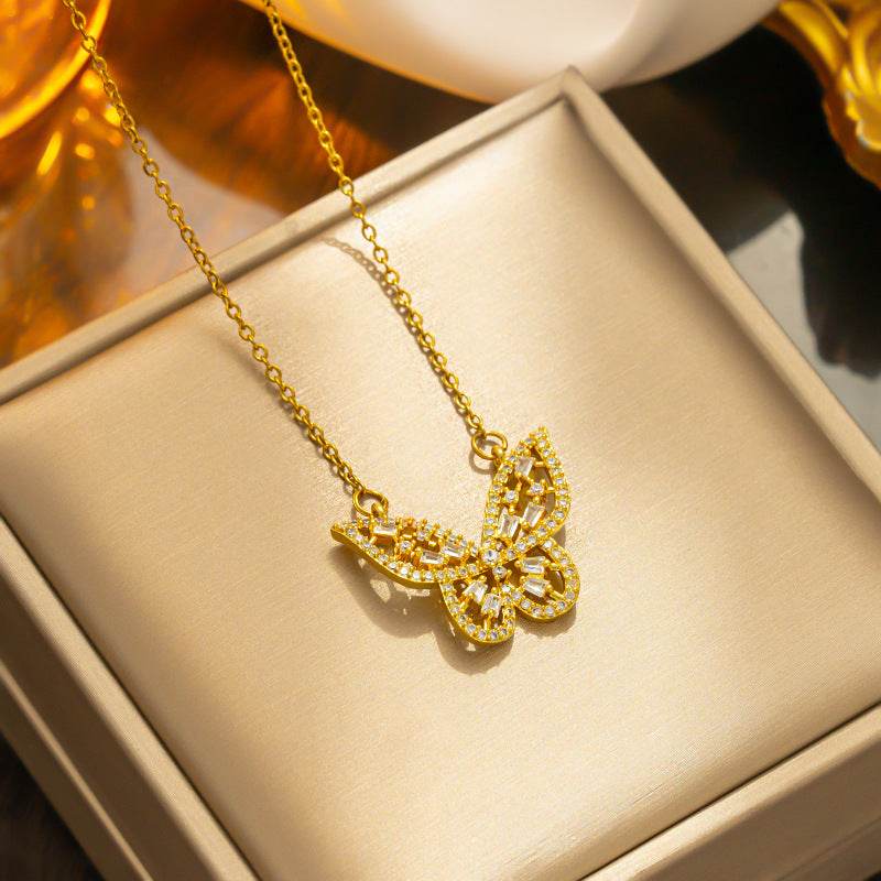 Buycenter Hollow Butterfly Necklace - Micro Inlaid Zircon for Women - Buy Center
