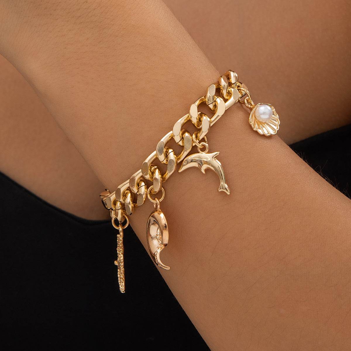Boho Dolphin Starfish Choker Necklace & Bracelet Set - Trendy Vintage Style - Buy Center