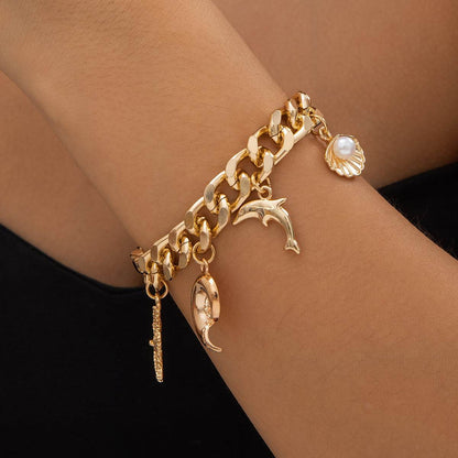 Boho Dolphin Starfish Choker Necklace & Bracelet Set - Trendy Vintage Style - Buy Center