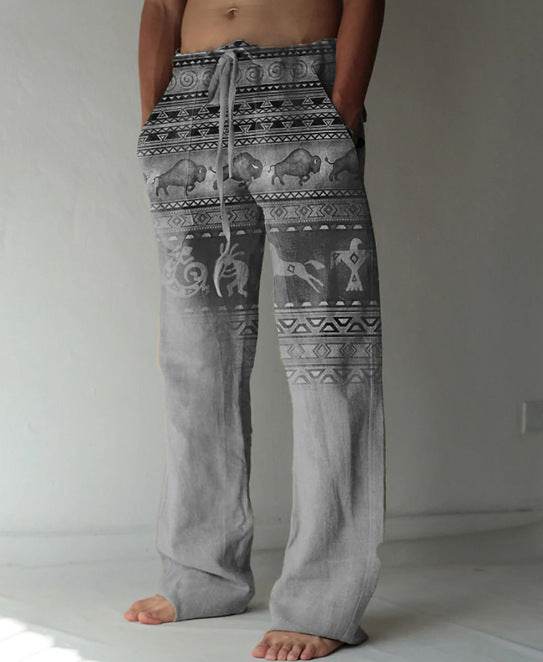 Buycenter Men's Casual Linen Pants - Printed, Loose Fit, Multiple Sizes - Buy Center