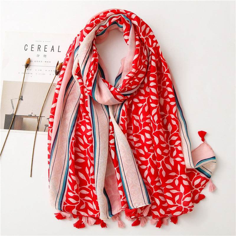 Women's Grape Leaves Tassel Shawl Scarf - Stylish Sun Protection Wrap - Buy Center