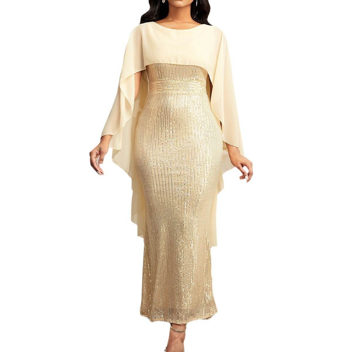 Women's Slim Fit Shawl Dress - Apricot Sequin Style for Every Occasion - Buy Center
