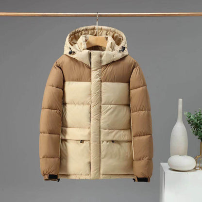 Cotton Contrast Patchwork Down Jacket - Stylish & Warm for All Seasons - Buy Center