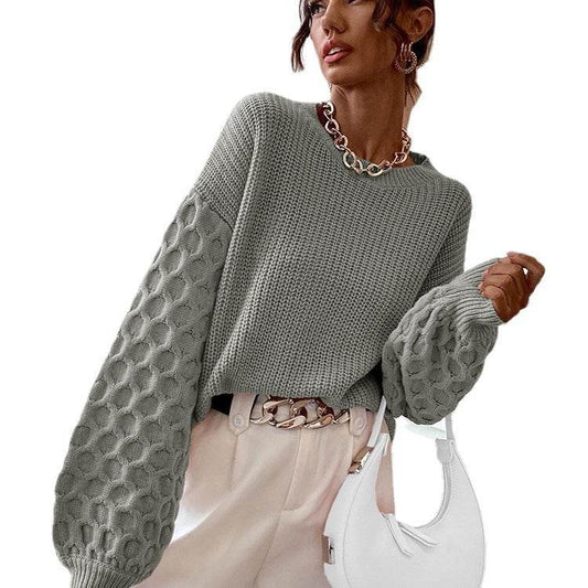 Cozy Pullover Knitting Round Neck Sweaters - Stylish Lantern Sleeve Design - Buy Center