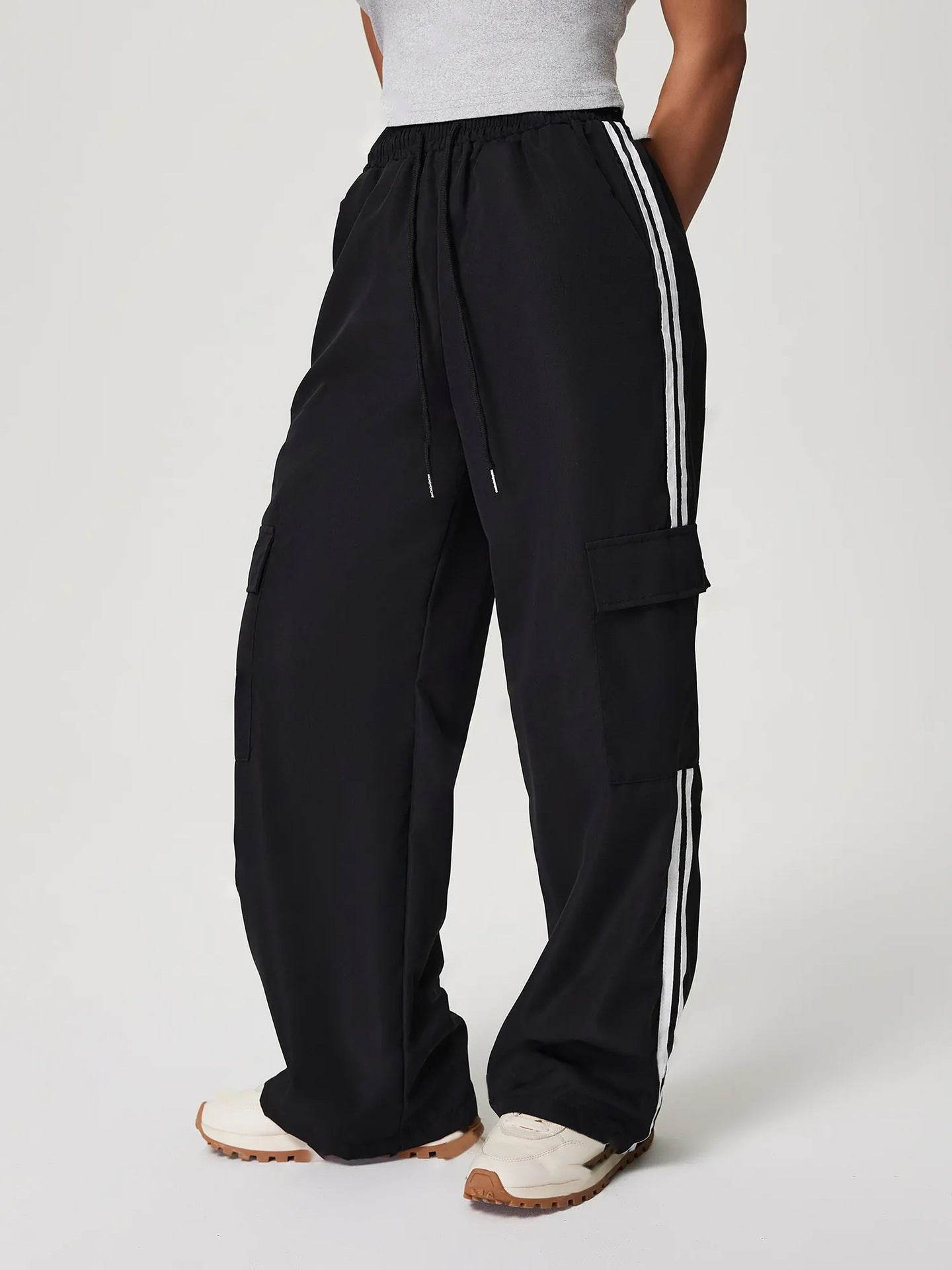 Loose Striped Wide Leg Trousers - Comfortable Fit with Elastic Waist - Buy Center