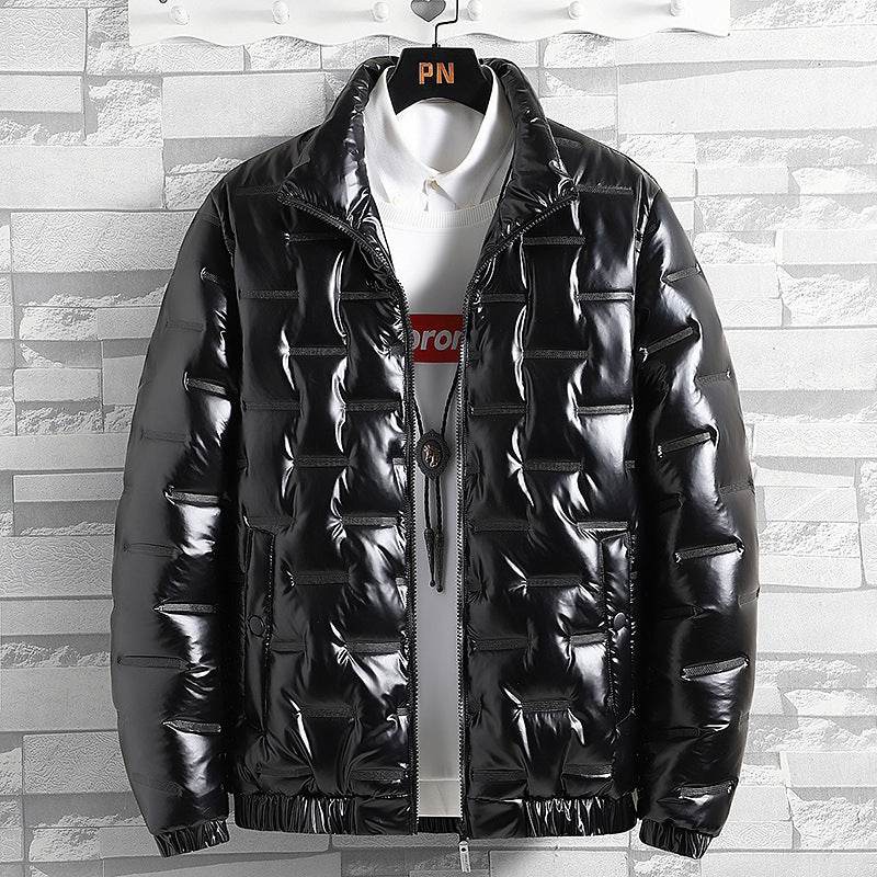 Men's Glossy Stand-Up Collar Jacket - Stylish Casual Winter Layering - Buy Center