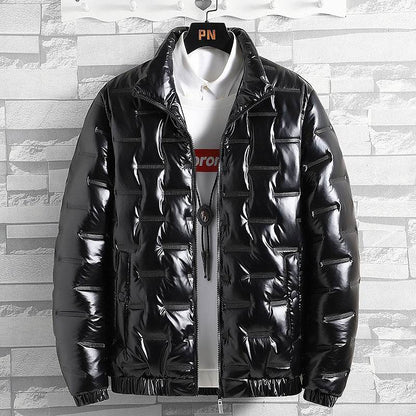 Men's Glossy Stand-Up Collar Jacket - Stylish Casual Winter Layering - Buy Center