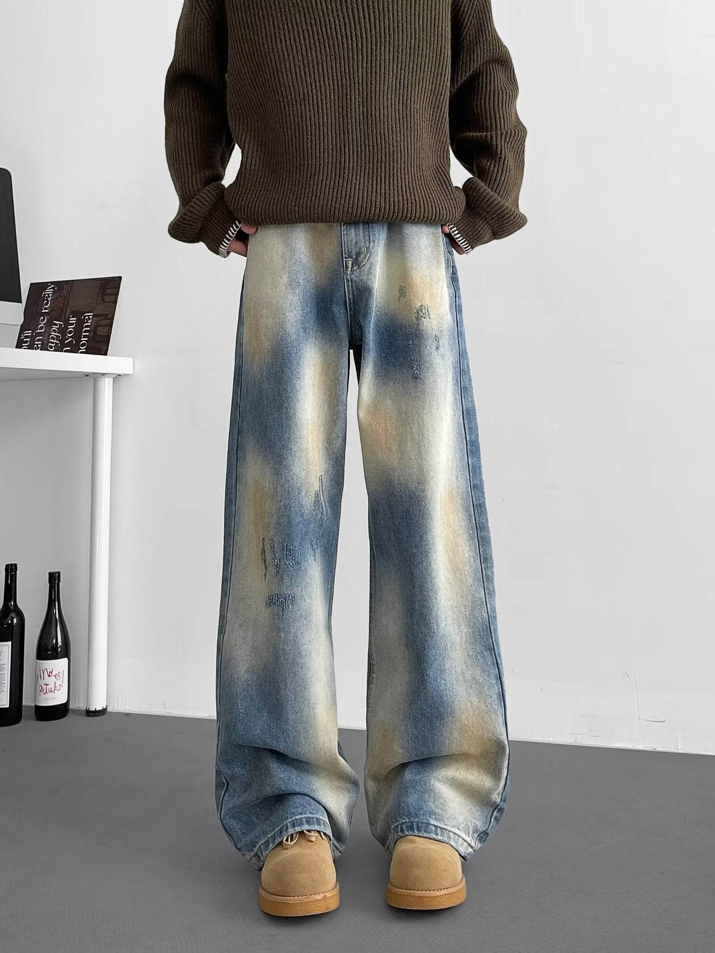 Retro Washed Distressed Wide Leg Jeans - Stylish Women's Denim 2025 - Buy Center