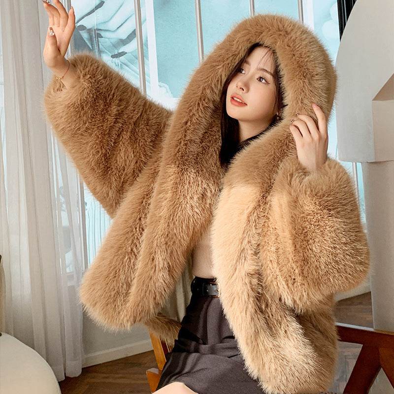 Women's Green Faux Fox Fur Hooded Coat - Stylish Winter Fashion 2025 - Buy Center